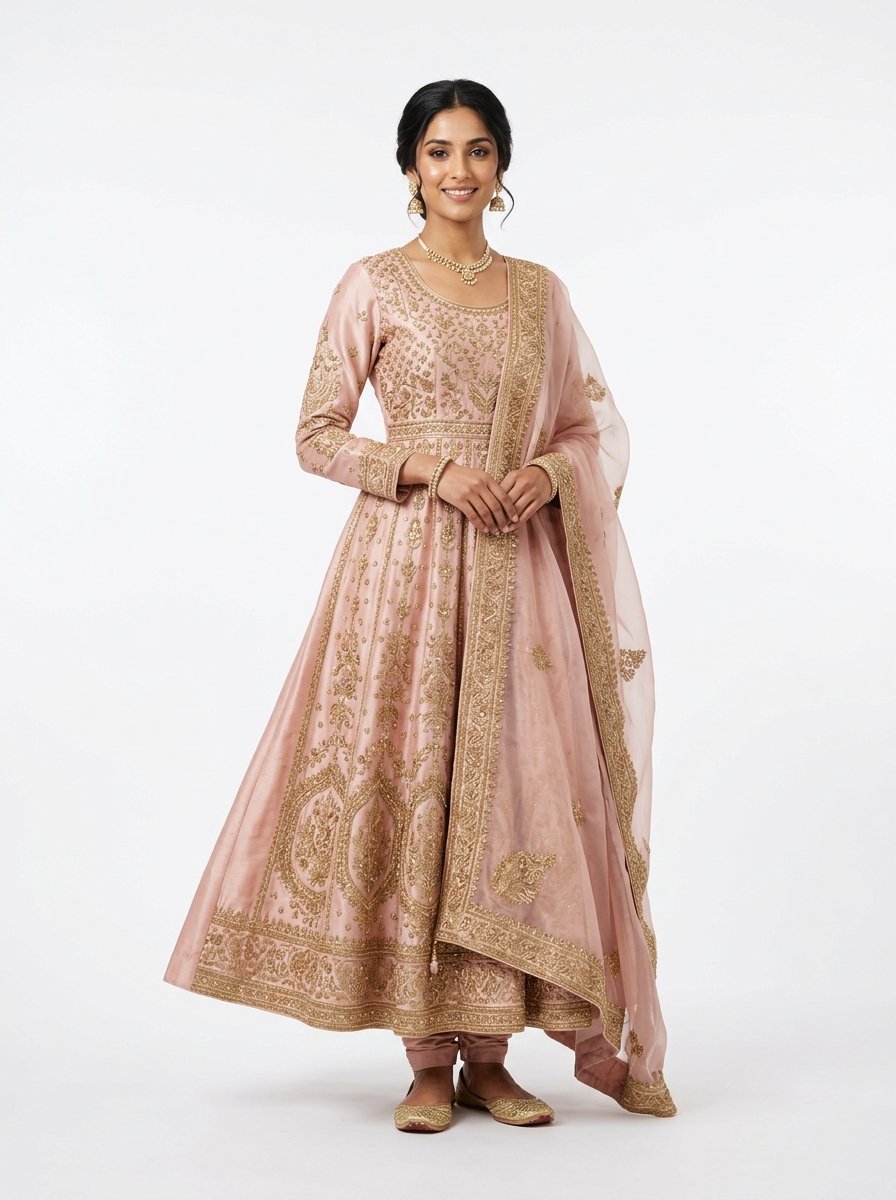 Blush Rose Zardozi Embroidered Anarkali Kurti Set